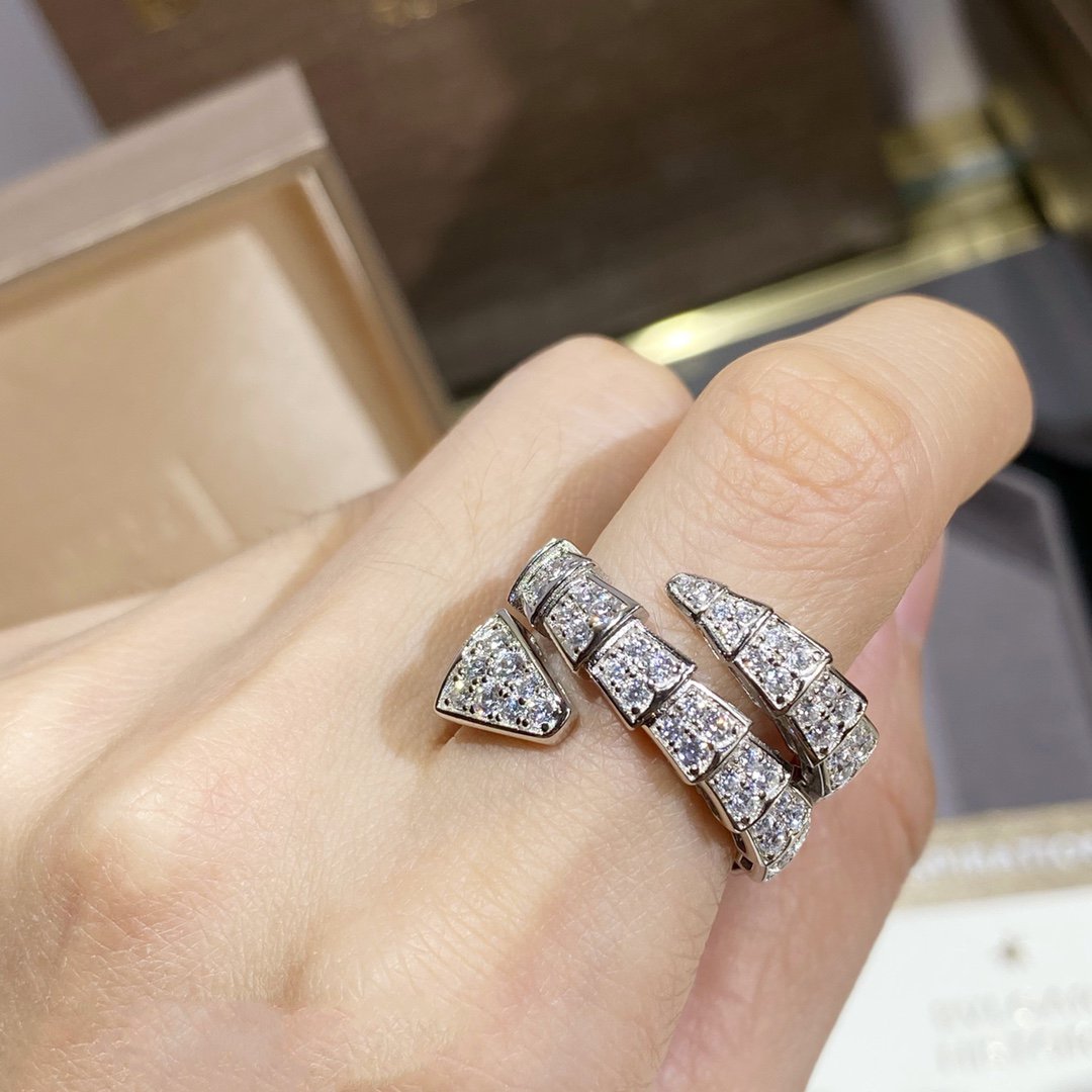 [Blar]SERPENTI DOUBLE RING SILVER DIAMOND PAVED