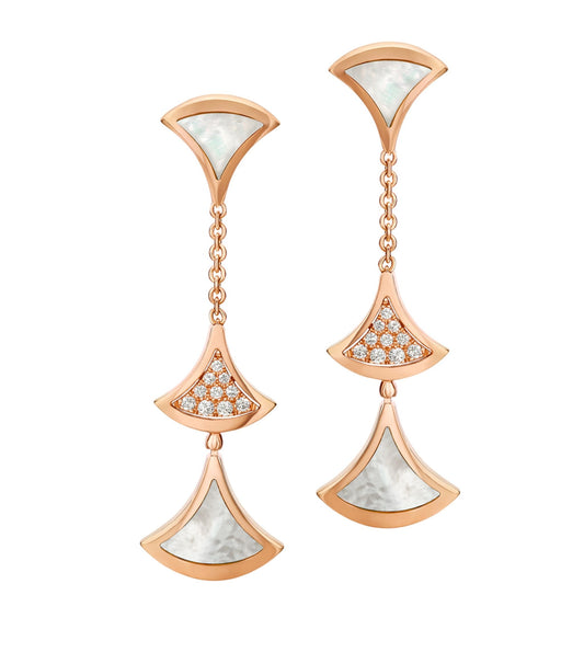 [Blar]DREAM EARRINGS 3 MOTIFS DIAMOND MOP PINK GOLD