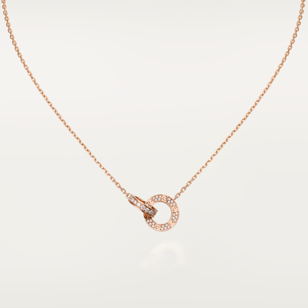 [CAT]LOVE 7.6MM NECKLACE ROSE GOLD AND SILVER  FULL DIAMOND