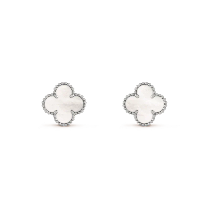 [VCA]CLOVER MEDIUM 1 MOTIFS  WHITE MOP EARRINGS SILVER