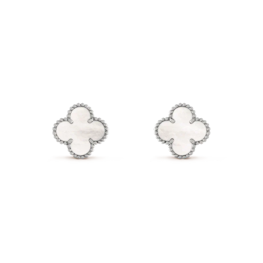 [VCA]CLOVER MEDIUM 1 MOTIFS  WHITE MOP EARRINGS SILVER