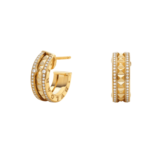 [Blar]ZERO 1 ROCK GOLD EARRINGS WITH STUDDED SPIRAL AND PAVED DIAMONDS