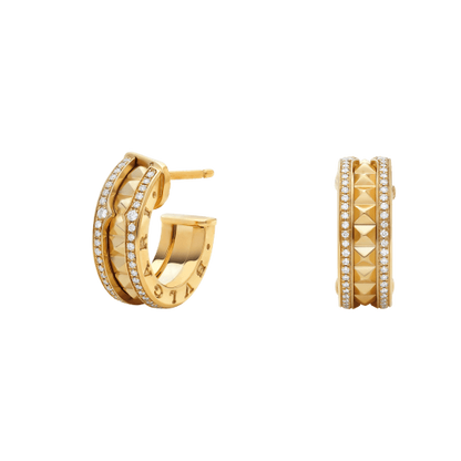 [Blar]ZERO 1 ROCK GOLD EARRINGS WITH STUDDED SPIRAL AND PAVED DIAMONDS