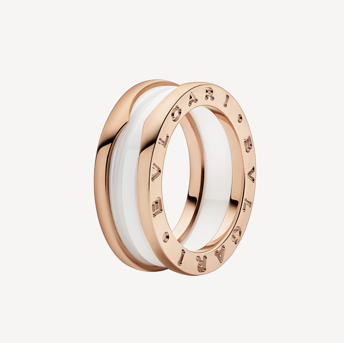 [Blar]ZERO 1 TWO-BAND LOOPS AND WHITE CERAMIC SPIRAL PINK GOLD RING