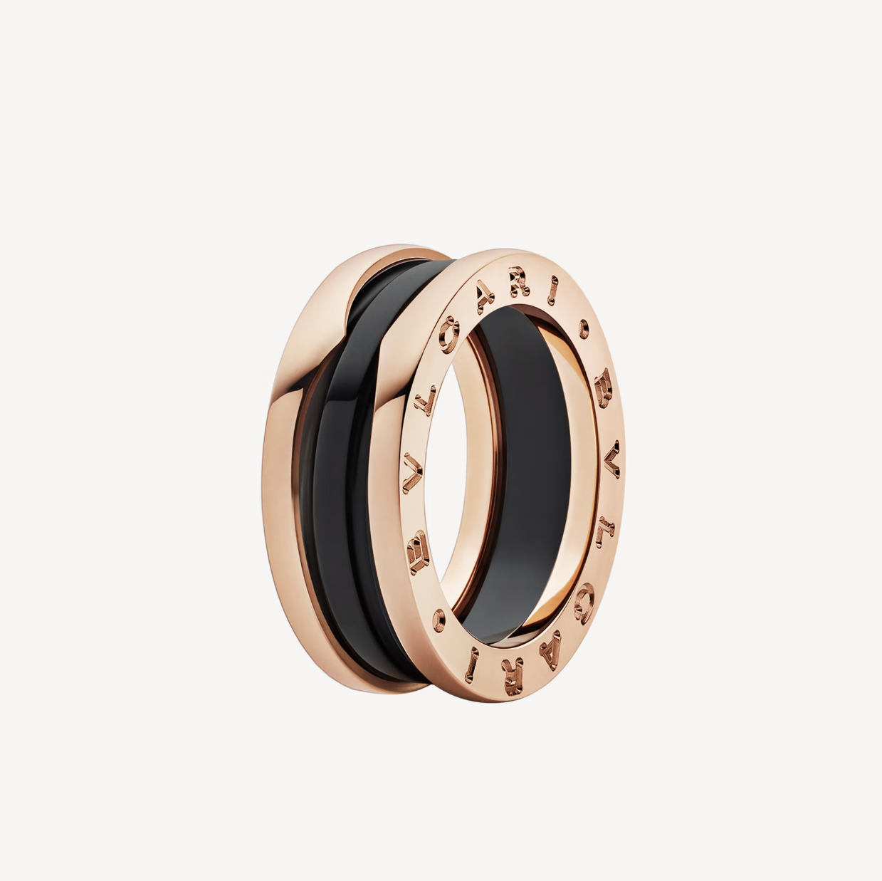 [Blar]ZERO 1 TWO-BAND LOOPS AND BLACK CERAMIC PINK GOLD RING