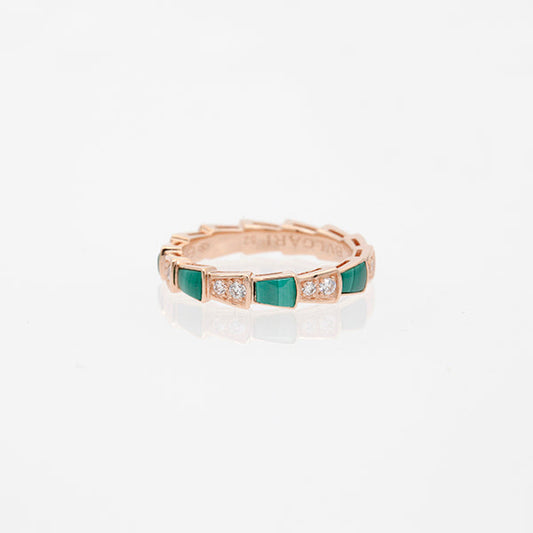 [Blar]SERPENTI RING PINK GOLD MALACHITE DIAMOND 3MM