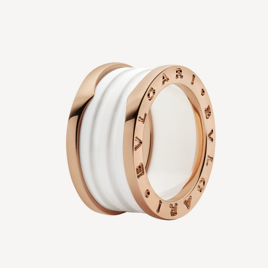 [Blar]ZERO 1 FOUR-BAND LOOPS AND WHITE CERAMIC SPIRAL PINK GOLD RING