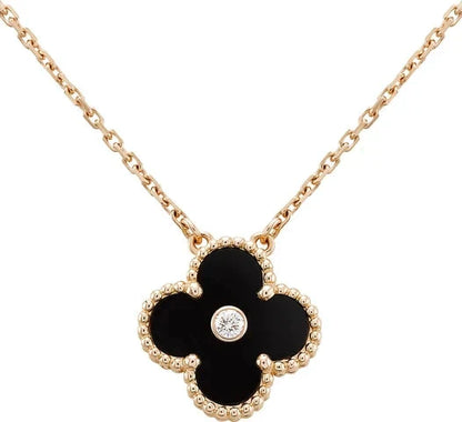 [VCA]CLOVER 15MM DIAMOND ONYX NECKLACE