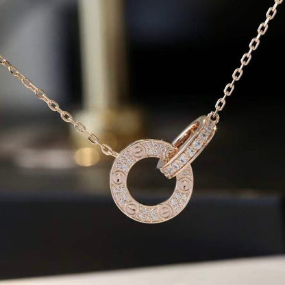 [CAT]LOVE 7.6MM NECKLACE ROSE GOLD AND SILVER  FULL DIAMOND