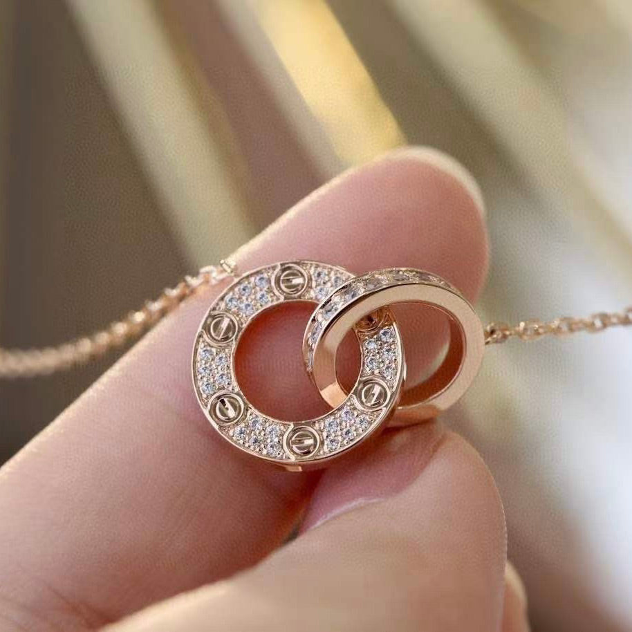 [CAT]LOVE 7.6MM NECKLACE ROSE GOLD AND SILVER  FULL DIAMOND