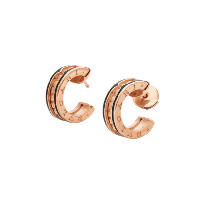 [Blar]ZERO 1 ROCK PINK GOLD EARRINGS WITH STUDDED SPIRAL AND BLACK CERAMIC