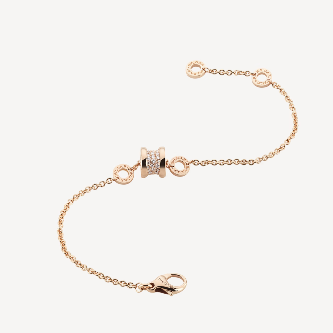 [Blar]ZERO 1 SOFT PINK GOLD WITH PAVED DIAMONDS ON THE SPIRAL BRACELET