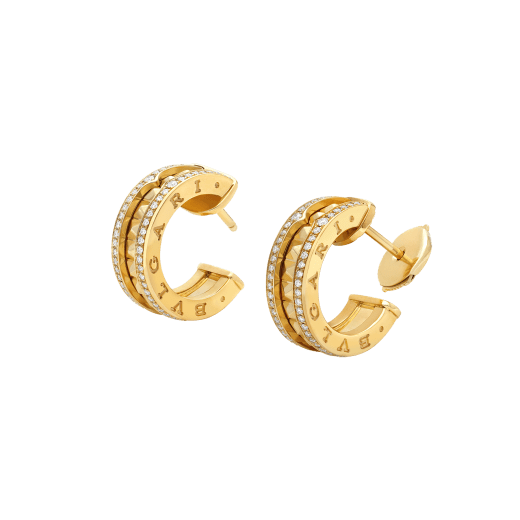 [Blar]ZERO 1 ROCK GOLD EARRINGS WITH STUDDED SPIRAL AND PAVED DIAMONDS