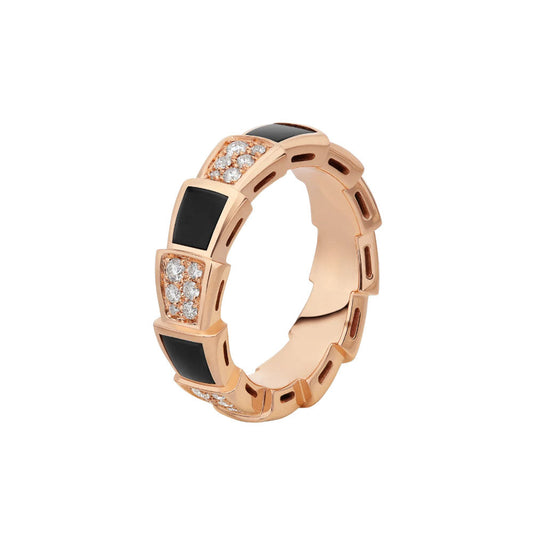 [Blar]SERPENTI RING PINK GOLD BLACK MOP DIAMOND PAVED 4MM