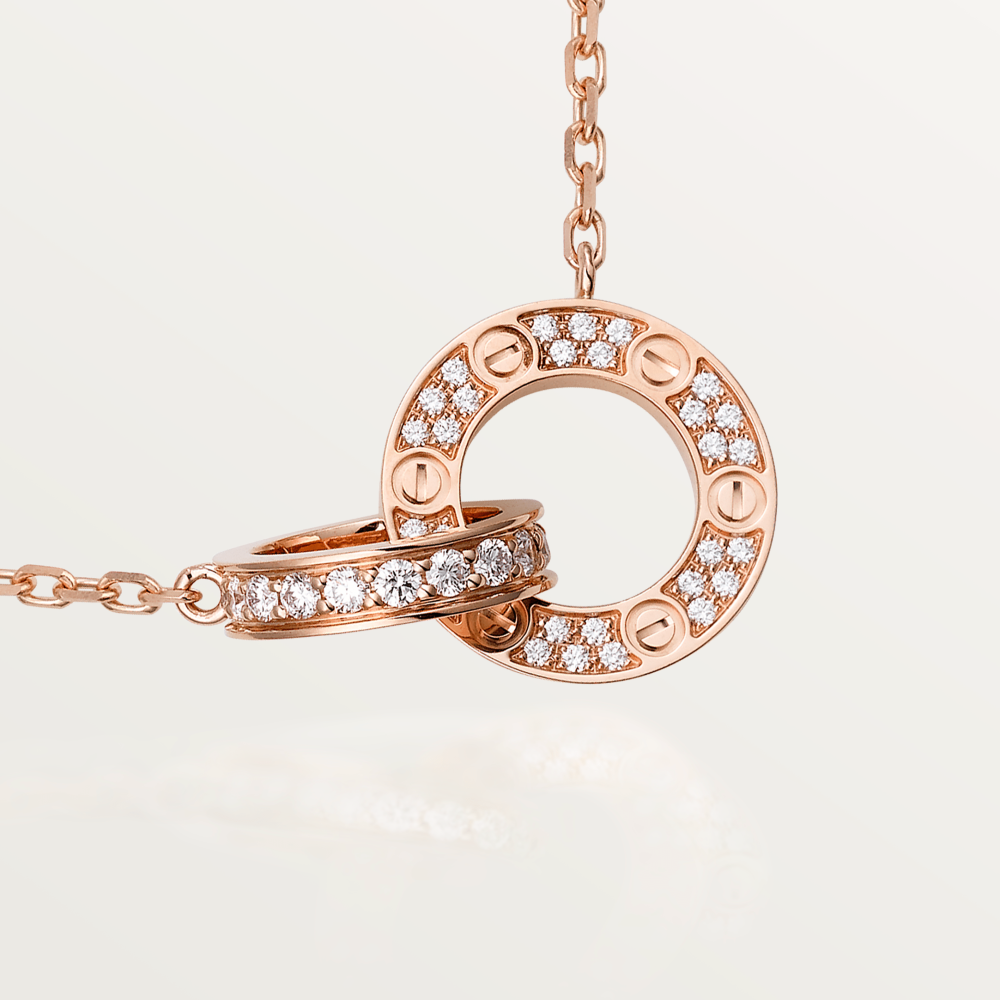 [CAT]LOVE 7.6MM NECKLACE ROSE GOLD AND SILVER  FULL DIAMOND