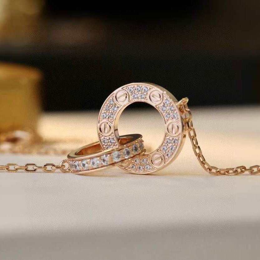 [CAT]LOVE 7.6MM NECKLACE ROSE GOLD AND SILVER  FULL DIAMOND