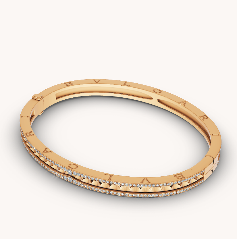 [Blar]ZERO 1 SPIRAL AND PAVED DIAMOND GOLD BRACELET