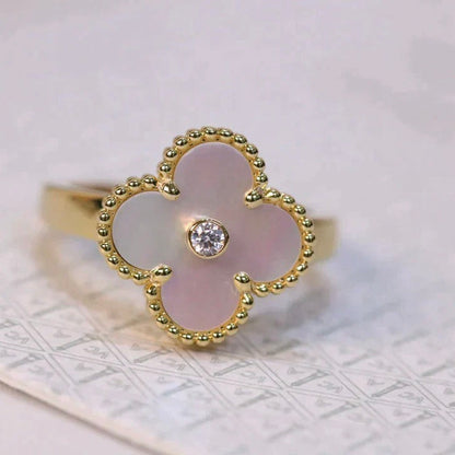 [VCA]CLOVER PINK MOP RING GOLD DIAMOND