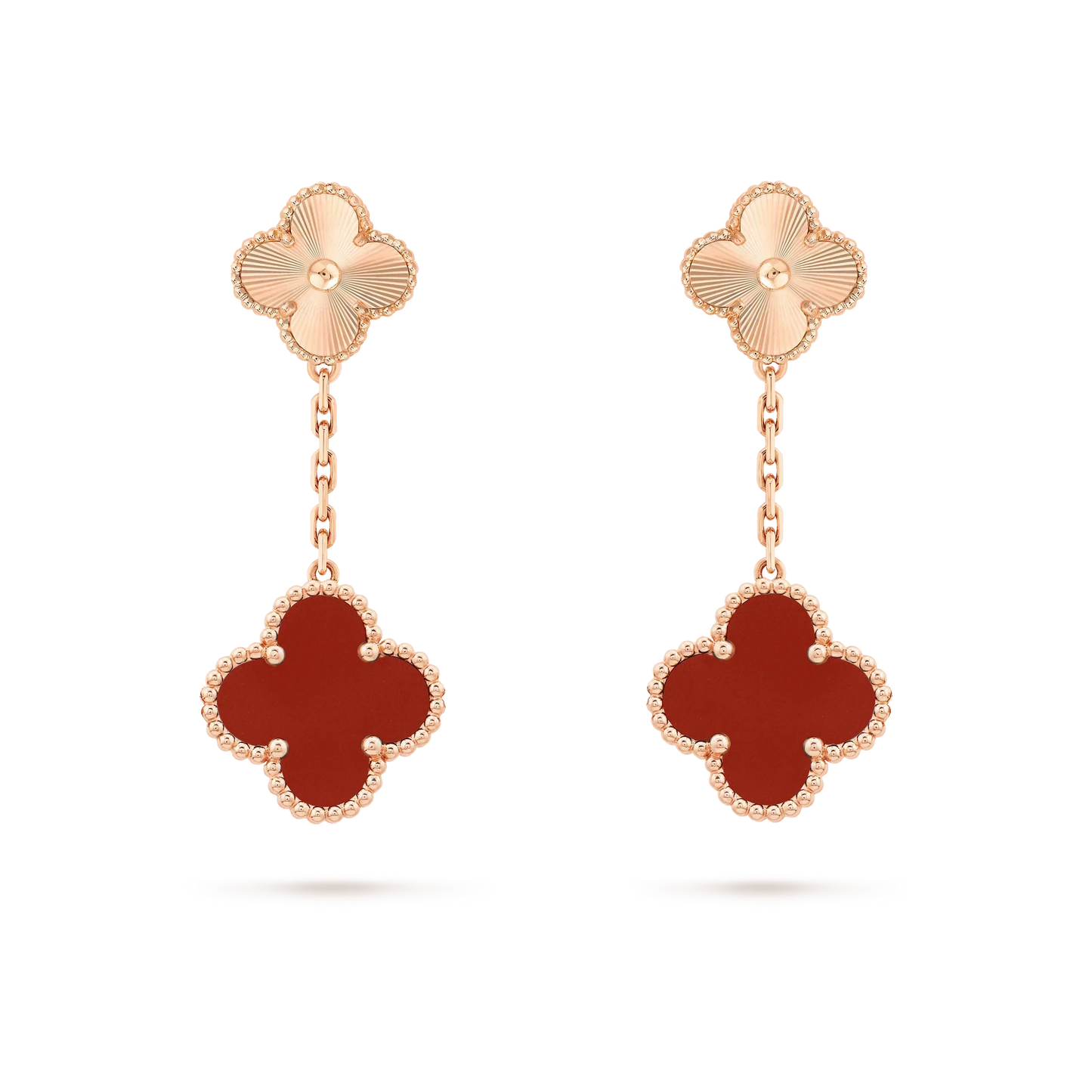 [VCA]CLOVER 2 MOTIF  LASER CARNELIAN EARRINGS