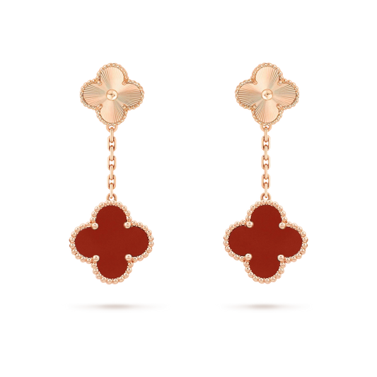 [VCA]CLOVER 2 MOTIF  LASER CARNELIAN EARRINGS