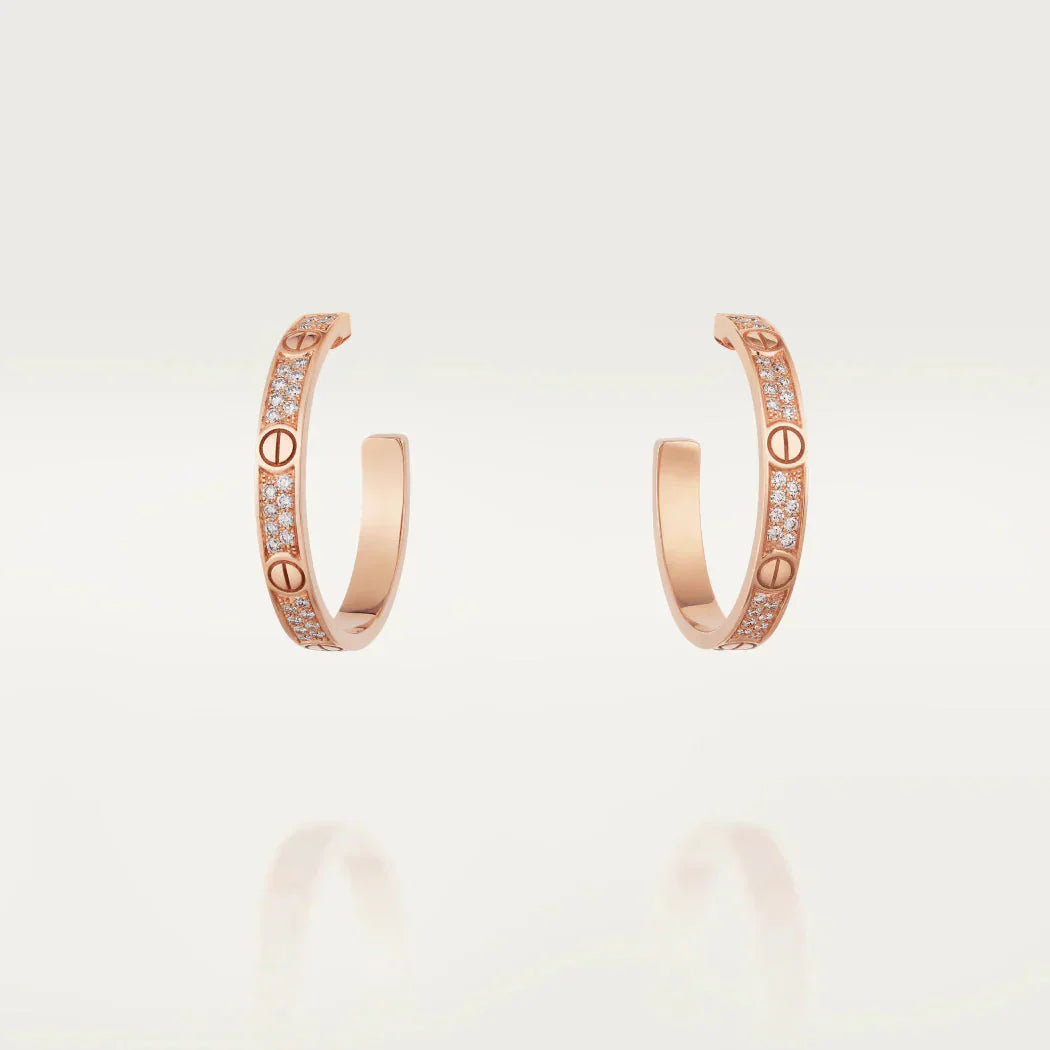 [CAT]LOVE DIAMOND PINK GOLD HOOP EARRINGS