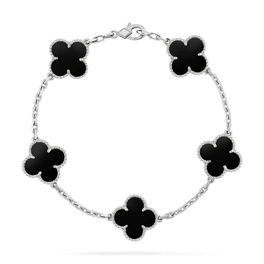 [VCA]CLOVER 5 MOTIF ONYXS  BRACELET SILVER