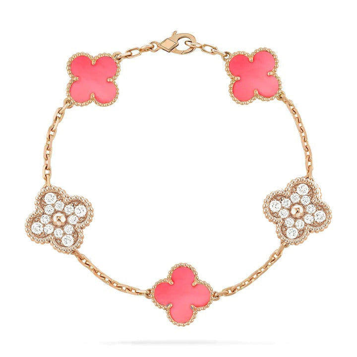 [VCA]CLOVER 5 MOTIF DIAMOND PINK MOP PINK GOLD BRACELET