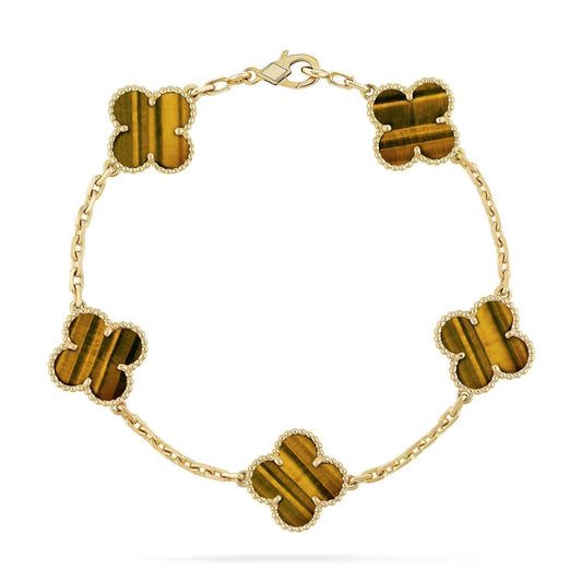 [VCA]CLOVER  5 MOTIFS TIGER EYE BRACELET