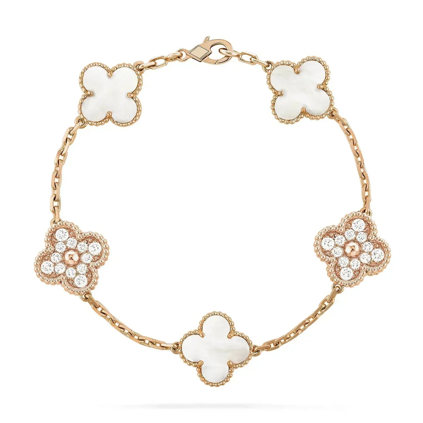 [VCA]CLOVER BRACELET 5 MOTIF WHITE MOP DIAMOND