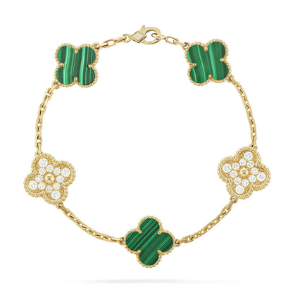 [VCA]CLOVER  5 MOTIF MALACHITE DIAMOND BRACELET