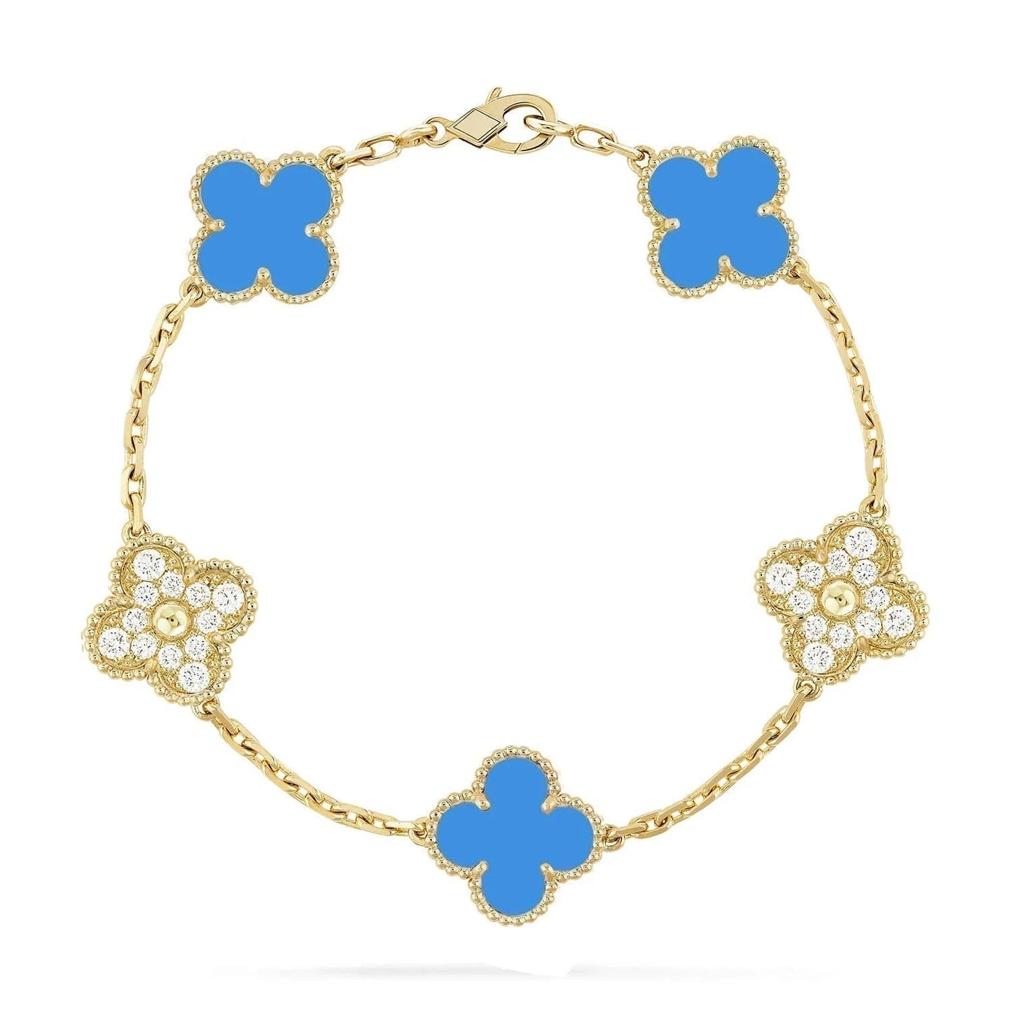 [VCA]CLOVER 5 MOTIF BLUE CHALCEDONY DIAMOND GOLD BRACELET