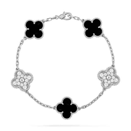 [VCA]CLOVER 5 MOTIF ONYXS DIAMOND BRACELET SILVER