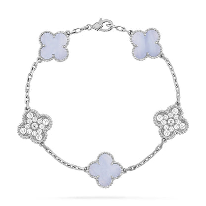 [VCA]CLOVER  5 MOTIF DIAMOND PURPLE CHALCEDONY BRACELET SILVER