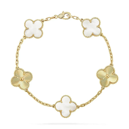 [VCA]CLOVER BRACELET 5 MOTIF WHITE MOP PINK GOLD