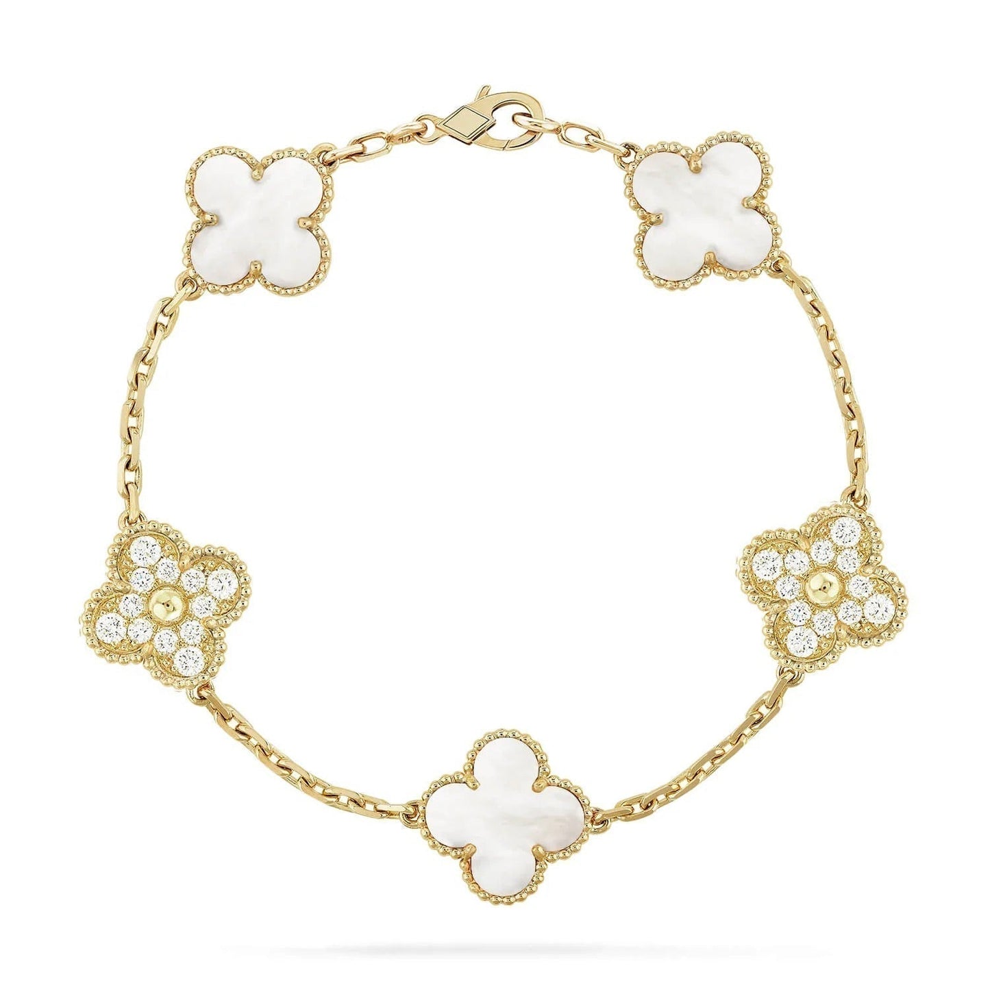 [VCA]CLOVER BRACELET 5 MOTIF WHITE MOP DIAMOND