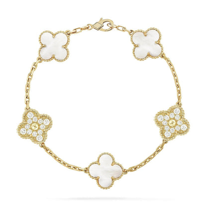 [VCA]CLOVER BRACELET 5 MOTIF WHITE MOP DIAMOND