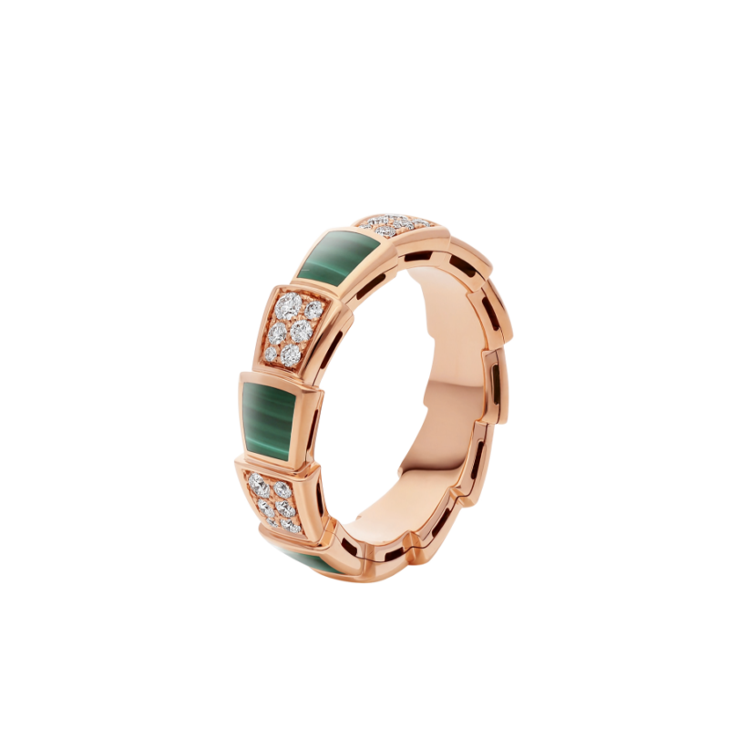 [Blar]SERPENTI RING PINK GOLD MALACHITE DIAMOND PAVED 4MM