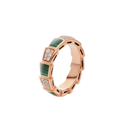 [Blar]SERPENTI RING PINK GOLD MALACHITE DIAMOND PAVED 4MM