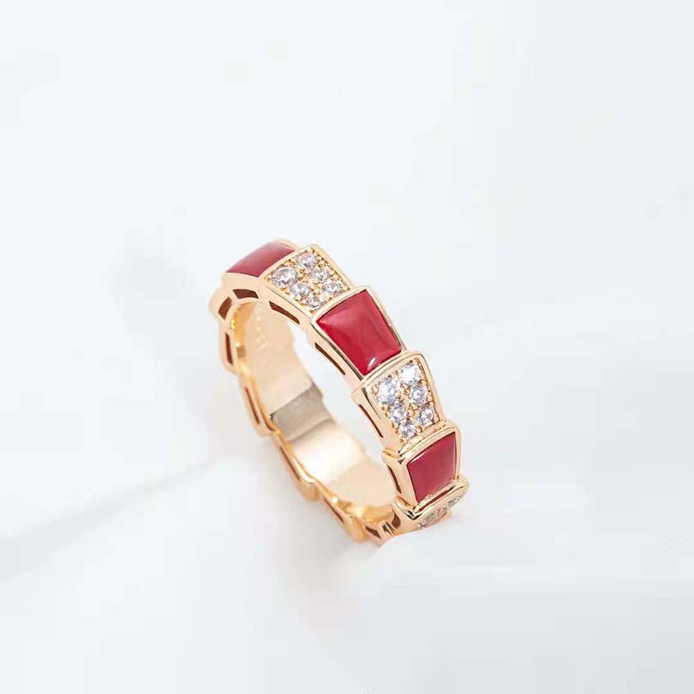 [Blar]SERPENTI RING PINK GOLD CARNELIAN DIAMOND PAVED 4MM