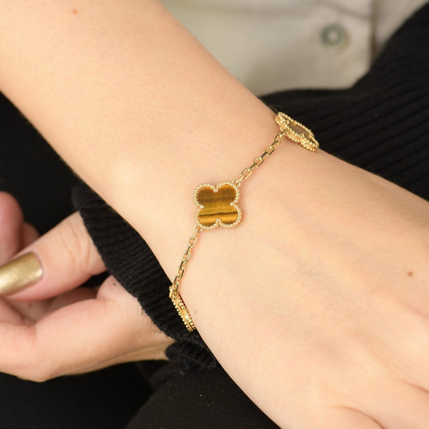 [VCA]CLOVER  5 MOTIFS TIGER EYE BRACELET