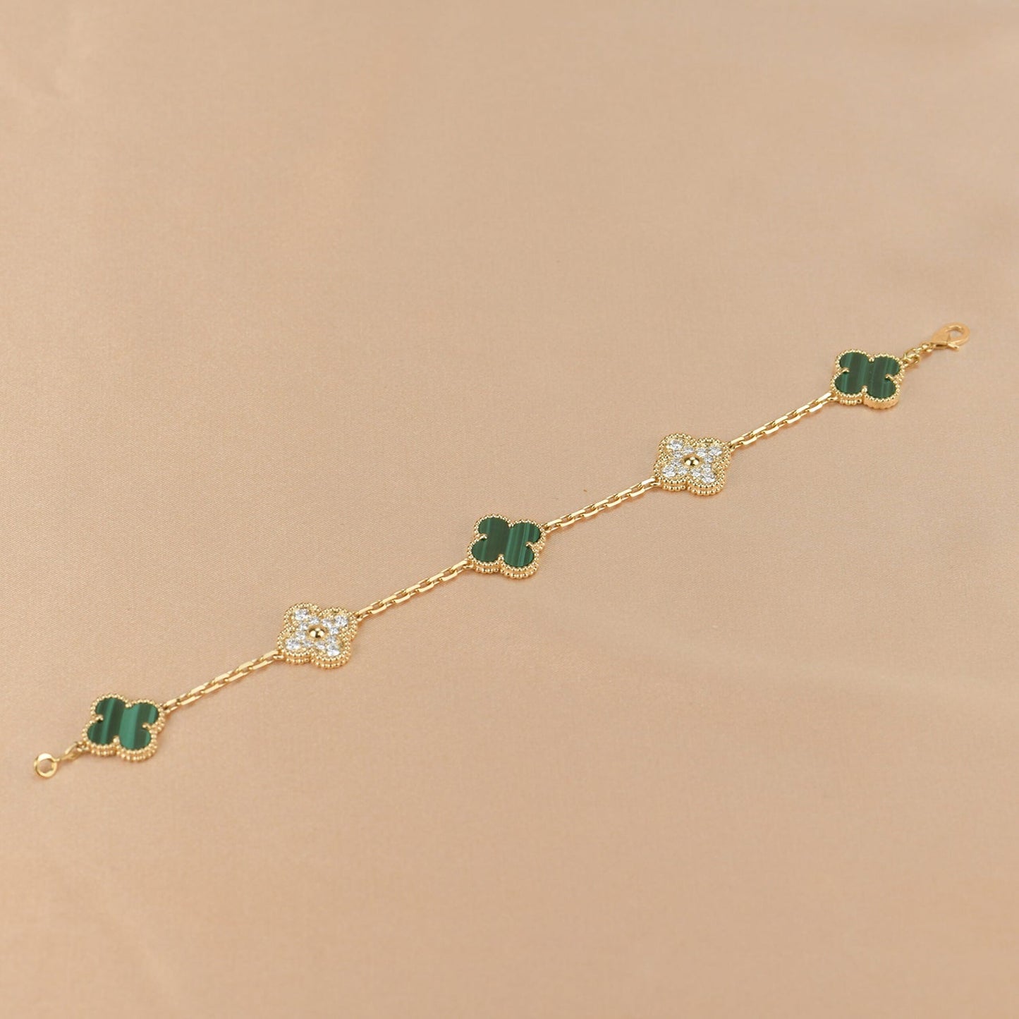 [VCA]CLOVER  5 MOTIF MALACHITE DIAMOND BRACELET