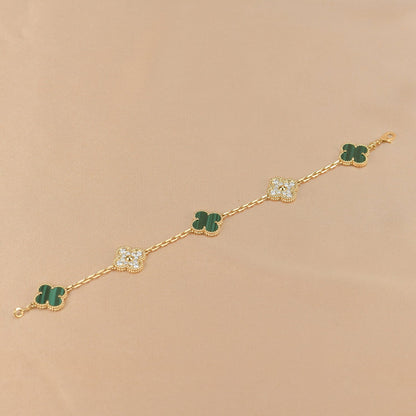 [VCA]CLOVER  5 MOTIF MALACHITE DIAMOND BRACELET