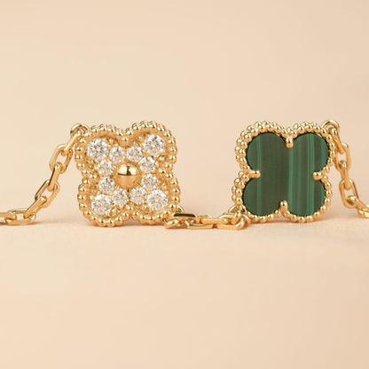 [VCA]CLOVER  5 MOTIF MALACHITE DIAMOND BRACELET