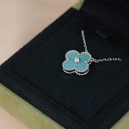 [VCA]CLOVER 15MM DIAMOND SVRES PORCELAIN  NECKLACE SILVER