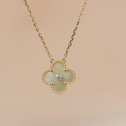 [VCA]CLOVER 15MM DIAMOND GOLD MOTHER OF PEARL NECKLACE