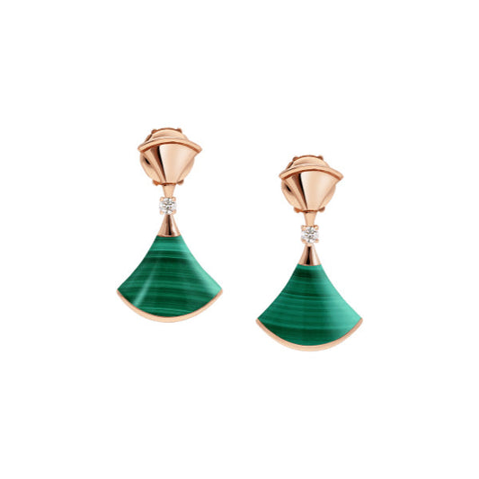 [Blar]DREAM MALACHITE PINK GOLD EARRINGS