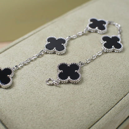 [VCA]CLOVER 5 MOTIF ONYXS  BRACELET SILVER