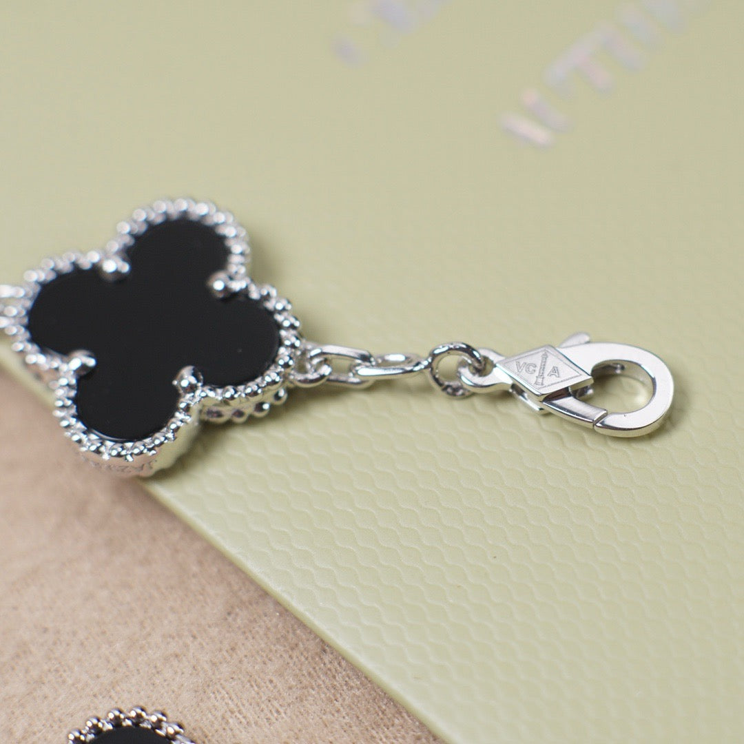 [VCA]CLOVER 5 MOTIF ONYXS  BRACELET SILVER