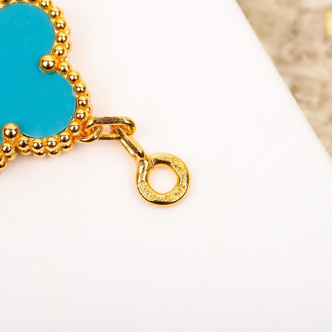 [VCA]CLOVER 5 MOTIF TURQUOISE DIAMOND GOLD BRACELET