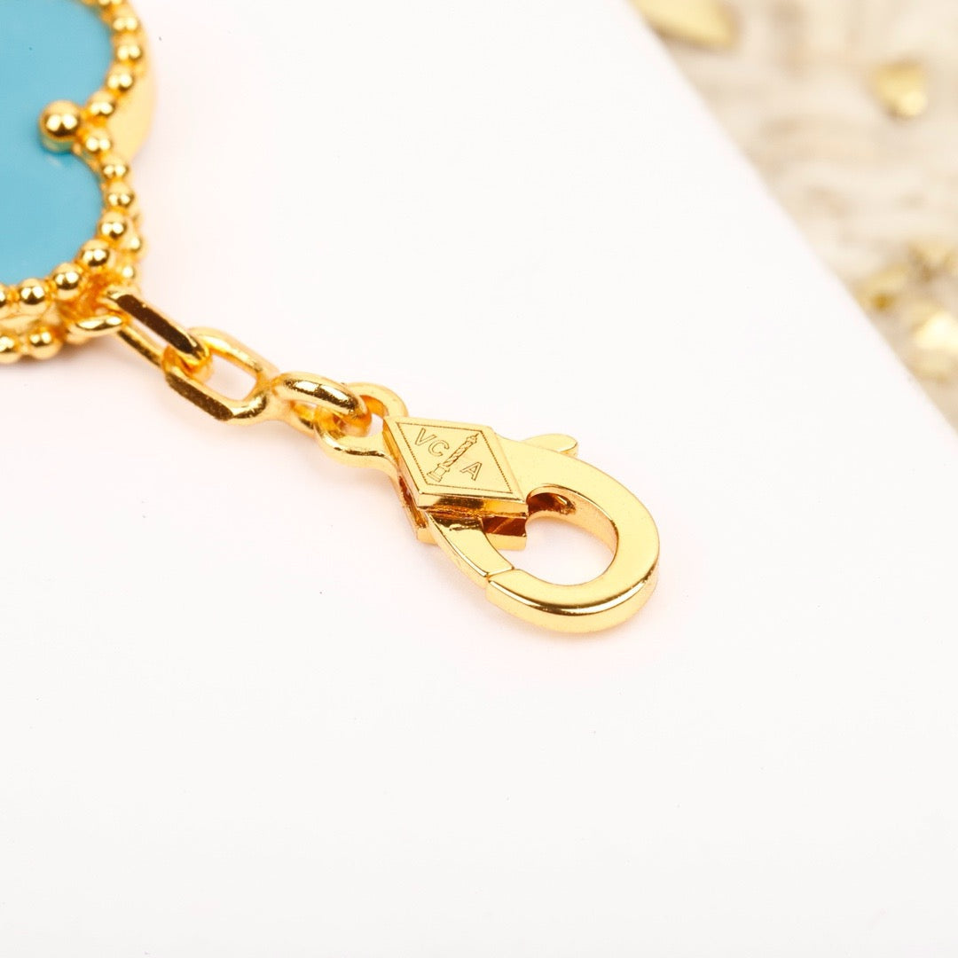 [VCA]CLOVER 5 MOTIF TURQUOISE DIAMOND GOLD BRACELET